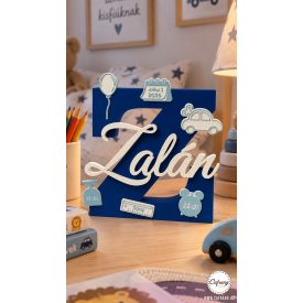   Személyre szabott 3D babaszületési emlék, monogrammal, névvel és születési adatokkal